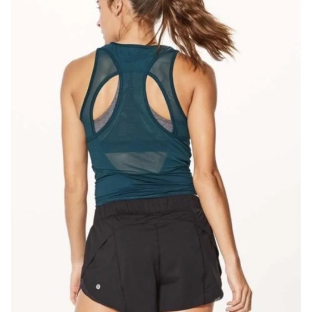 Lululemon Women's Teal Mesh‎ Back Home Stretch Tank Athletic Activewear